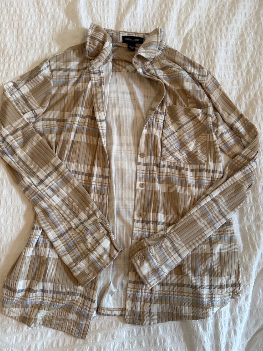 Streetwear Society Beige Plaid Button-Down Shirt